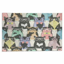 Seamless Pattern With Hipster Cute Cats For Children Rugs 58024892