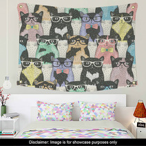 Seamless Pattern With Hipster Cute Cats For Children Wall Art 58024892