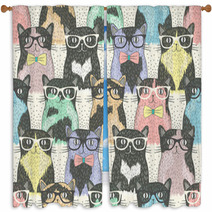 Seamless Pattern With Hipster Cute Cats For Children Window Curtains 58024892