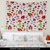 Seamless Pattern With Ladybirds And Leaves Wall Art 62714845