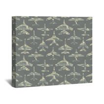 Seamless Pattern With Military Airplanes 02 Wall Art 69412488