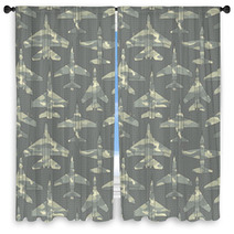Seamless Pattern With Military Airplanes 02 Window Curtains 69412488