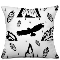Seamless Pattern With Mountains And Eagles Pillows 187023958