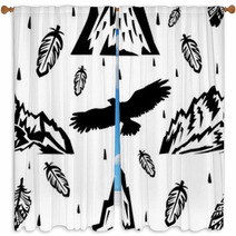 Seamless Pattern With Mountains And Eagles Window Curtains 187023958