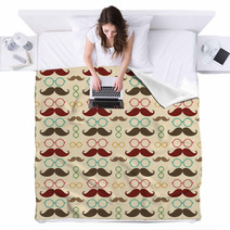 Seamless Pattern With Mustache And Glasses Blankets 62623580