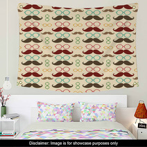 Seamless Pattern With Mustache And Glasses Wall Art 62623580