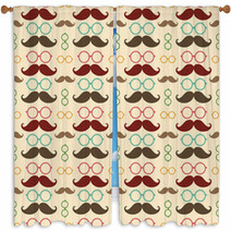 Seamless Pattern With Mustache And Glasses Window Curtains 62623580
