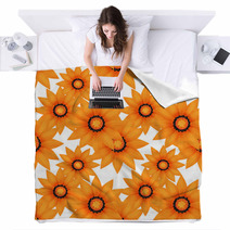 Seamless Pattern With Orange Flowers Blankets 67634482
