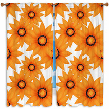 Seamless Pattern With Orange Flowers Window Curtains 67634482