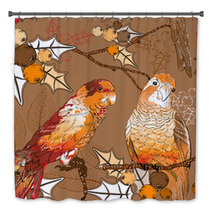 Seamless Pattern With Pair Of Budgies Bath Decor 58829375