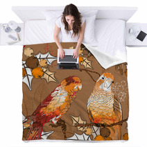 Seamless Pattern With Pair Of Budgies Blankets 58829375