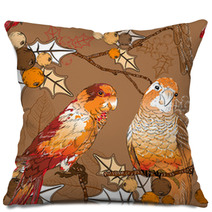 Seamless Pattern With Pair Of Budgies Pillows 58829375