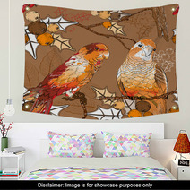 Seamless Pattern With Pair Of Budgies Wall Art 58829375