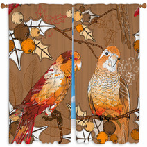 Seamless Pattern With Pair Of Budgies Window Curtains 58829375