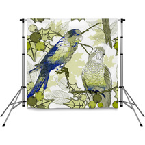 Seamless Pattern With Parrots And Berries Backdrops 58829421