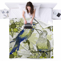 Seamless Pattern With Parrots And Berries Blankets 58829421