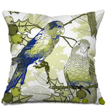 Seamless Pattern With Parrots And Berries Pillows 58829421