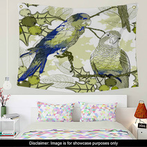 Seamless Pattern With Parrots And Berries Wall Art 58829421
