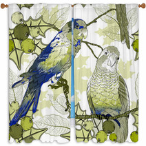 Seamless Pattern With Parrots And Berries Window Curtains 58829421
