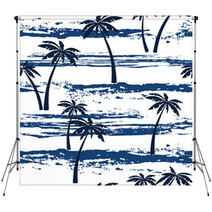 Seamless Pattern With Sea And Palm Trees Summer Background Backdrops 81093181