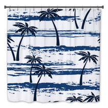 Seamless Pattern With Sea And Palm Trees Summer Background Bath Decor 81093181