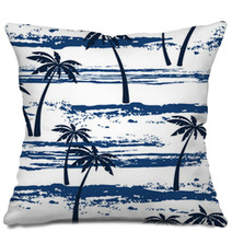Seamless Pattern With Sea And Palm Trees Summer Background Pillows 81093181