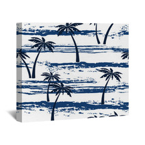 Seamless Pattern With Sea And Palm Trees Summer Background Wall Art 81093181