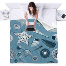 Seamless Pattern With Seashells Blankets 67662404