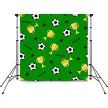 Seamless Pattern With Soccer Ball And Winner Cup Seamless Football Background Backdrops 192463607