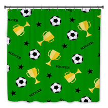 Seamless Pattern With Soccer Ball And Winner Cup Seamless Football Background Bath Decor 192463607