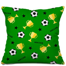 Seamless Pattern With Soccer Ball And Winner Cup Seamless Football Background Pillows 192463607