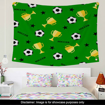 Seamless Pattern With Soccer Ball And Winner Cup Seamless Football Background Wall Art 192463607