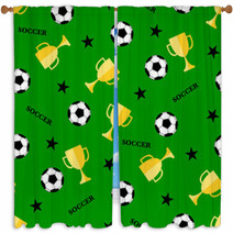 Seamless Pattern With Soccer Ball And Winner Cup Seamless Football Background Window Curtains 192463607