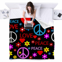 Seamless Pattern With Symbols Of The Hippie Blankets 68060940