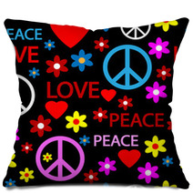 Seamless Pattern With Symbols Of The Hippie Pillows 68060940