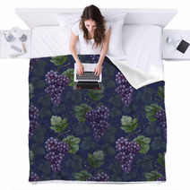 Seamless Pattern With Watercolor Grapes Blankets 56248778