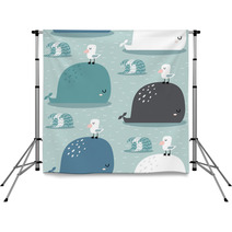 Seamless Pattern With Whale And Gull Childish Texture For Fabric Textile Apparel Vector Background Backdrops 207447006
