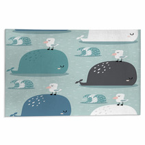 Seamless Pattern With Whale And Gull Childish Texture For Fabric Textile Apparel Vector Background Rugs 207447006