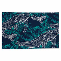 Seamless Pattern With Whale Marine Plants And Seaweeds Vintage Set Of Black And White Hand Drawn Marine Life Isolated Vector Illustration In Line Art Style Design For Summer Beach Decorations Rugs 104063970