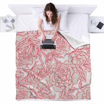 Seamless Red And Beige Peonies Blankets 62978087
