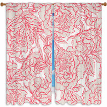 Seamless Red And Beige Peonies Window Curtains 62978087