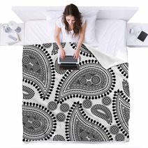 Seamless Repeating Paisley Pattern In Black And White Blankets 10525421