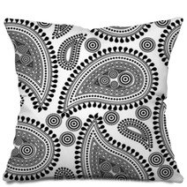 Seamless Repeating Paisley Pattern In Black And White Pillows 10525421