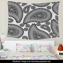 Seamless Repeating Paisley Pattern In Black And White Wall Art 10525421