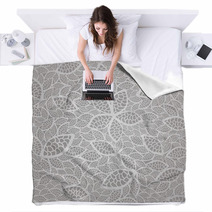 Seamless Silver Lace Leaves Wallpaper Pattern Blankets 48410675