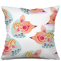 Seamless Sleeping Pig Pattern Pillows 224433221