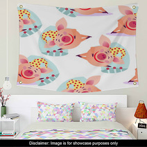 Seamless Sleeping Pig Pattern Wall Art 224433221