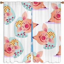 Seamless Sleeping Pig Pattern Window Curtains 224433221