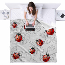 Seamless Texture With Flowers, Leaves And Ladybugs Blankets 64170777
