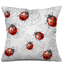 Seamless Texture With Flowers, Leaves And Ladybugs Pillows 64170777